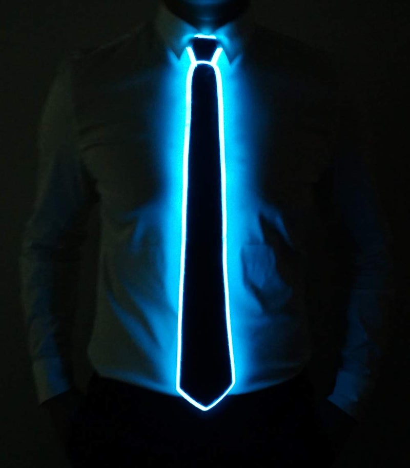 SATUMIKO Burning Man Light Up Fanny Ties Novelty Necktie For Men LED Light Up Ties Costume Accessory (Blue-Micro Solid Tie) - Image 2